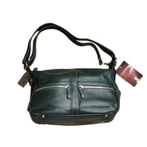 NEW Tignanello Leather Shoulder Bag Green Medium Duffle Crossbody Coin Purse